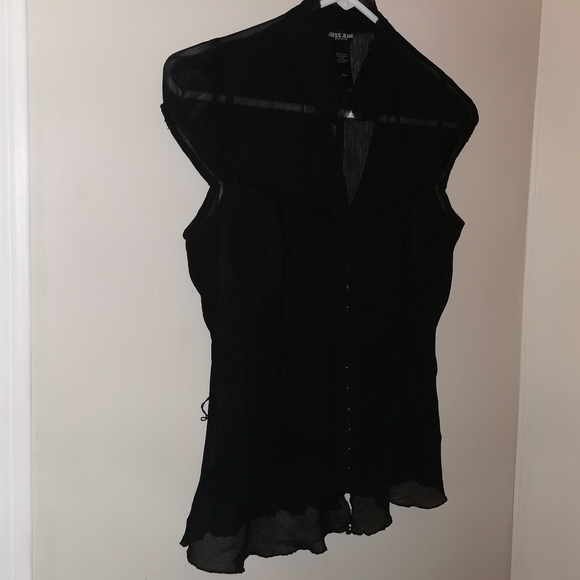 GUESS black short sleeved blouse see-through S - Picture 3 of 9